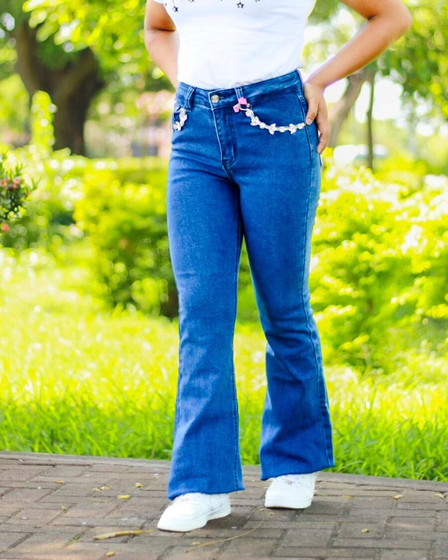 Pantalón campana para mujer, pantalones acampados de mezclilla