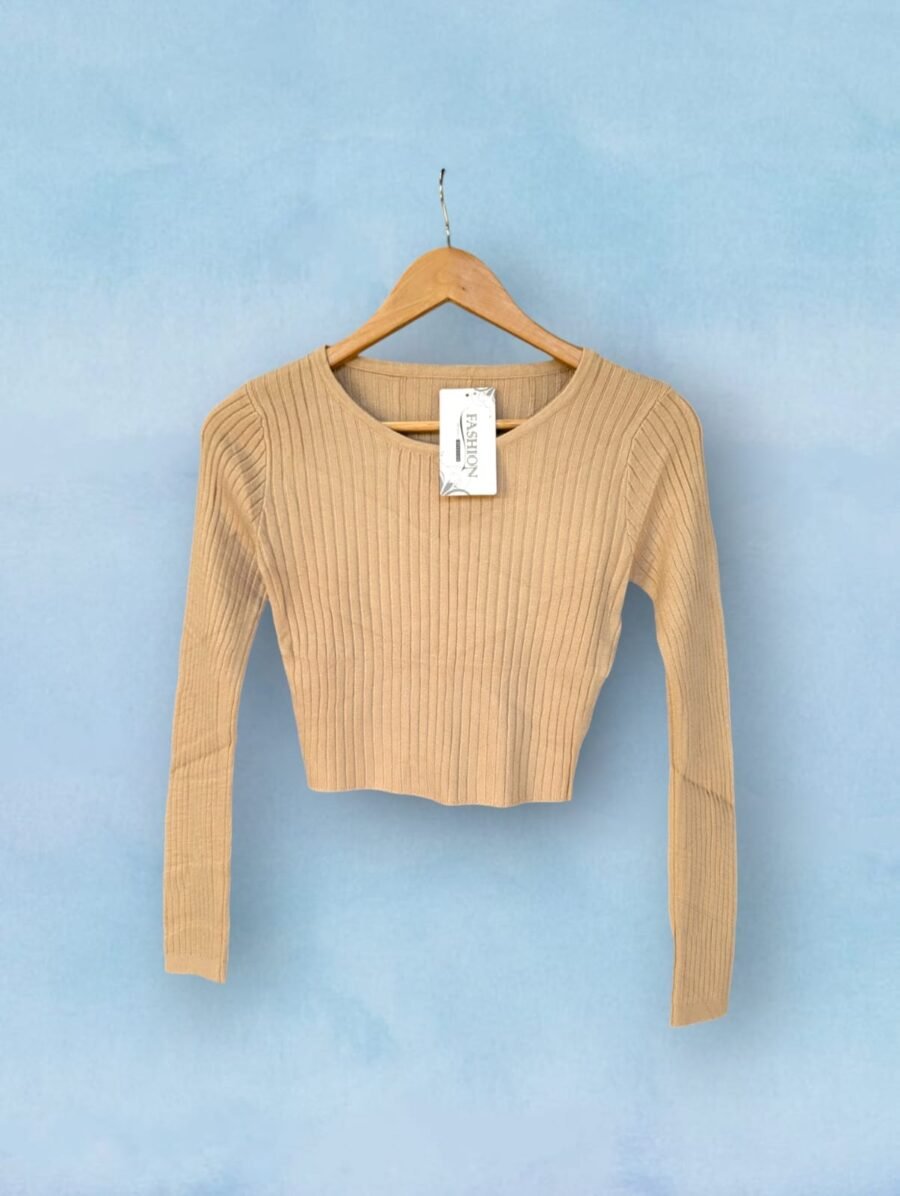 Crop Tops de Manga Larga para Mujer - Blusas de Tejido Canelado en Colores Clásicos