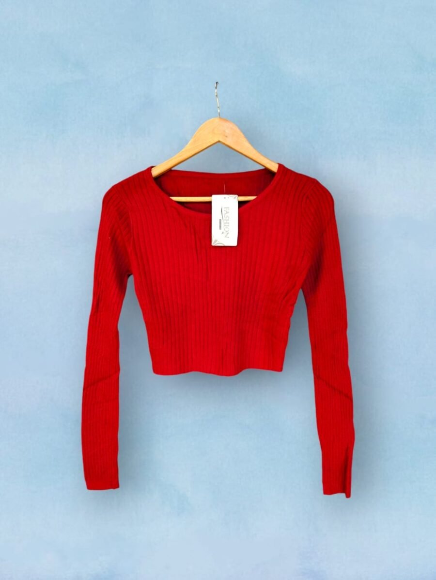 Crop Tops de Manga Larga para Mujer - Blusas de Tejido Canelado en Colores Clásicos