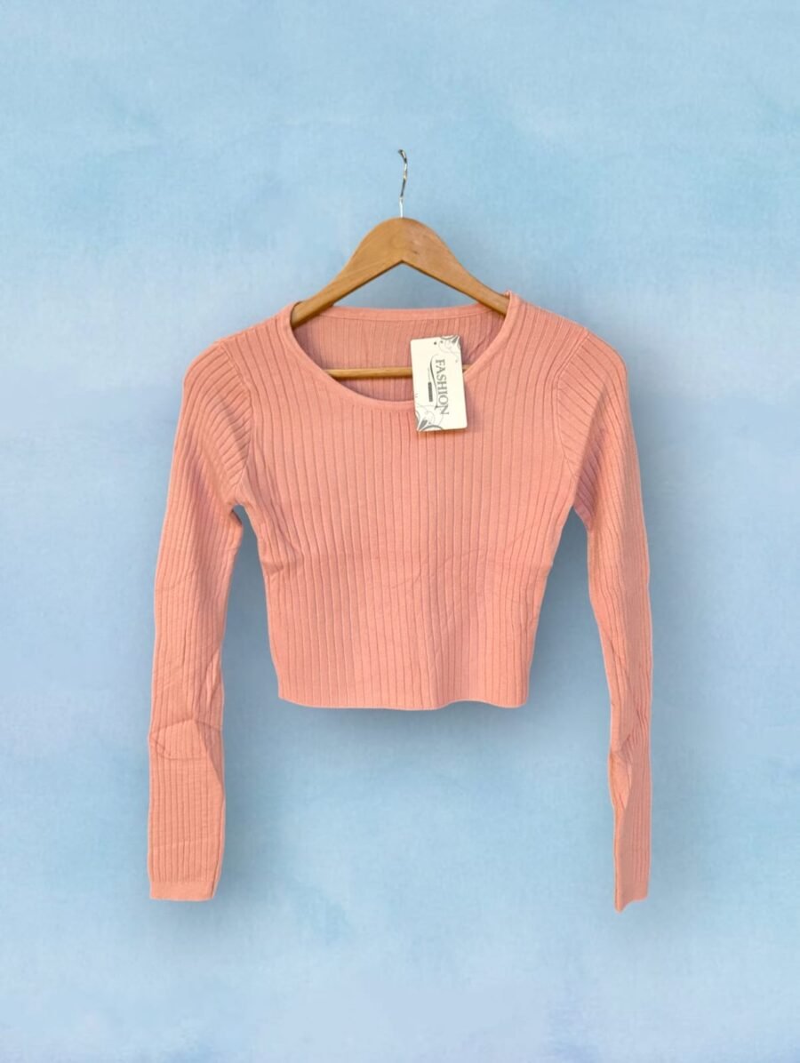 Crop Tops de Manga Larga para Mujer - Blusas de Tejido Canelado en Colores Clásicos