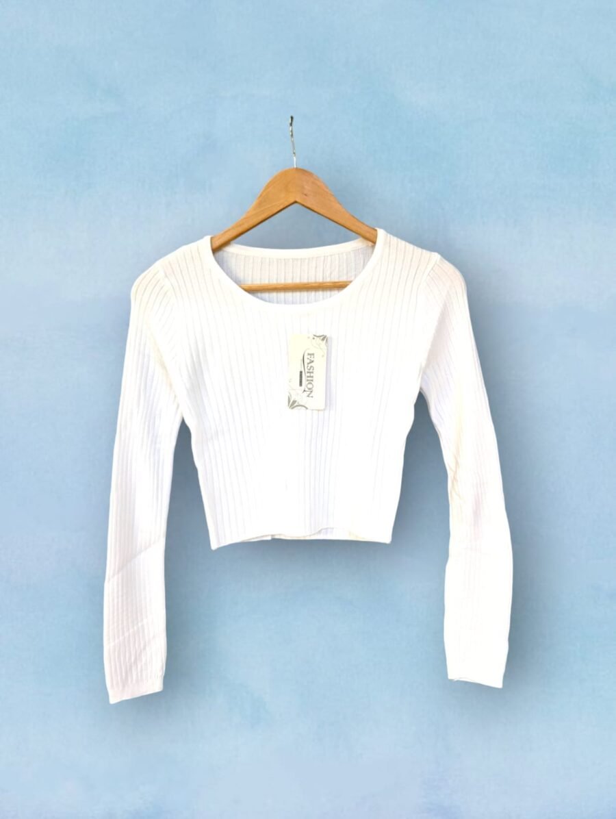 Crop Tops de Manga Larga para Mujer - Blusas de Tejido Canelado en Colores Clásicos