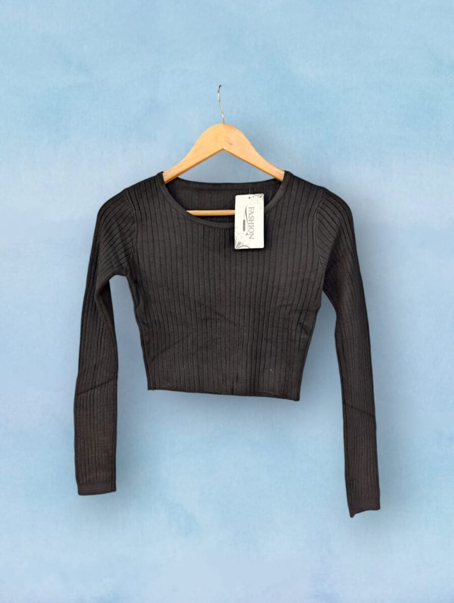 Crop Tops de Manga Larga para Mujer - Blusas de Tejido Canelado en Colores Clásicos