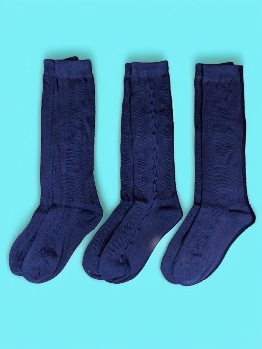 conjunto de Tres pares de Calcetas caladas colegial, set de tres, pack, paquete para la escuela de mujeres, niñas, juveniles azules