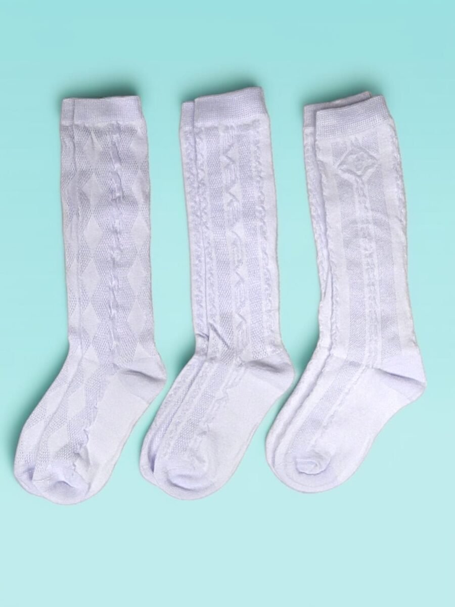 Tres pares de Calcetas caladas colegial, para la escuela de mujeres, niñas, damas blancas