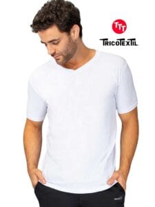 Camisetas tricotextil, camisas de cuello V blancas de algodón