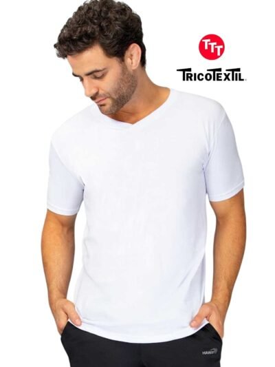 Camisetas tricotextil, camisas de cuello V blancas de algodón