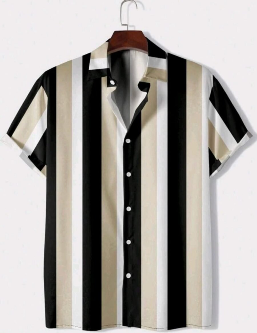 Manfinity Dauomo Hombres Camisa con estampado de rayas, camisas para caballeros, camisas de vestir mangas cortas franjas verticales