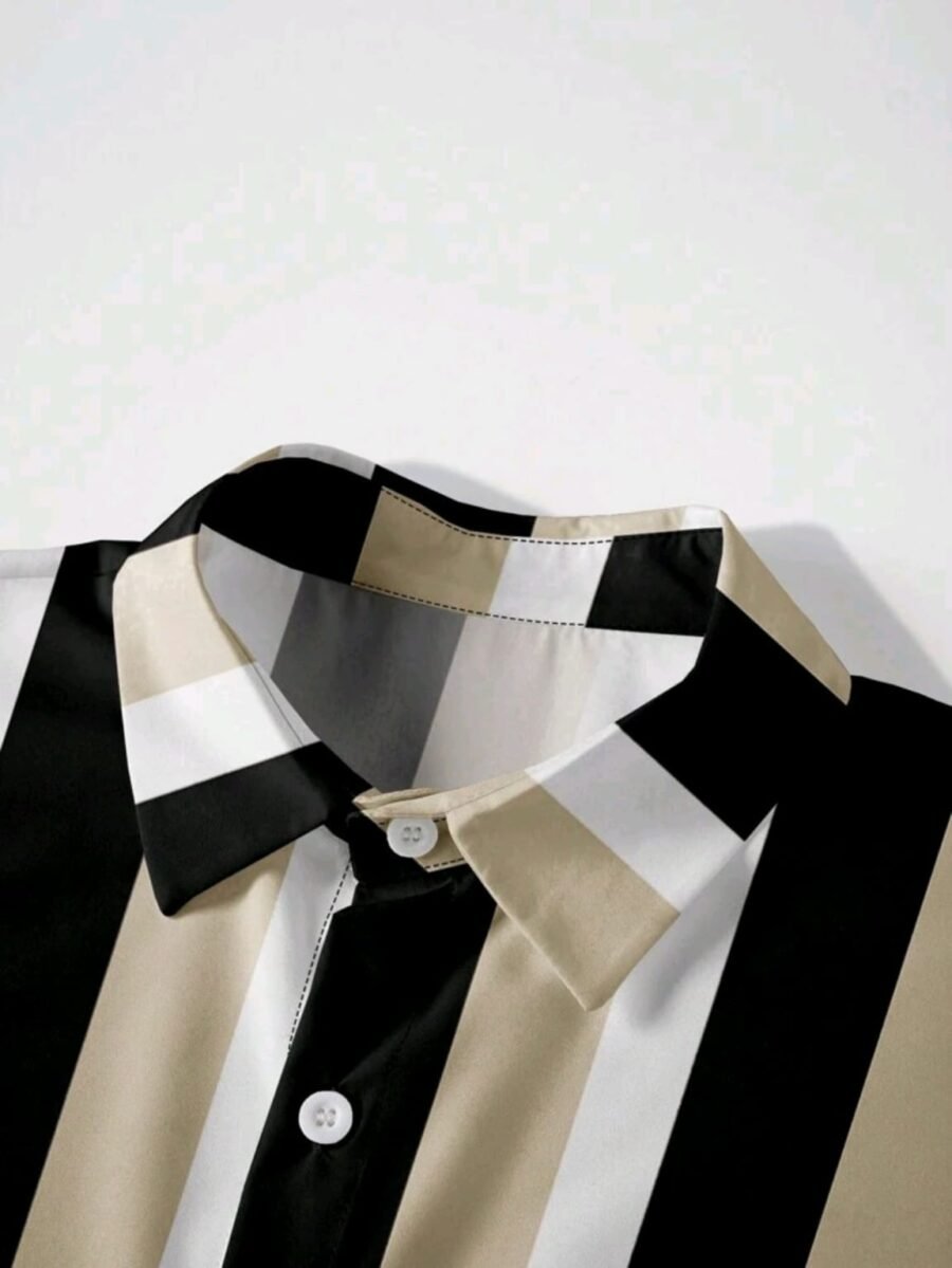 Manfinity Dauomo Hombres Camisa con estampado de rayas, camisas para caballeros, camisas de vestir mangas cortas franjas verticales