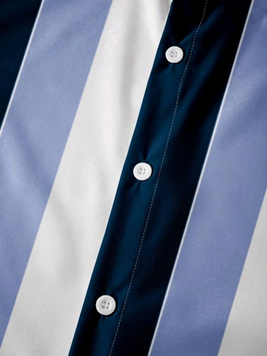 Manfinity Dauomo Hombres Camisa con estampado de rayas, camisas para caballeros, camisas de vestir mangas cortas franjas verticales