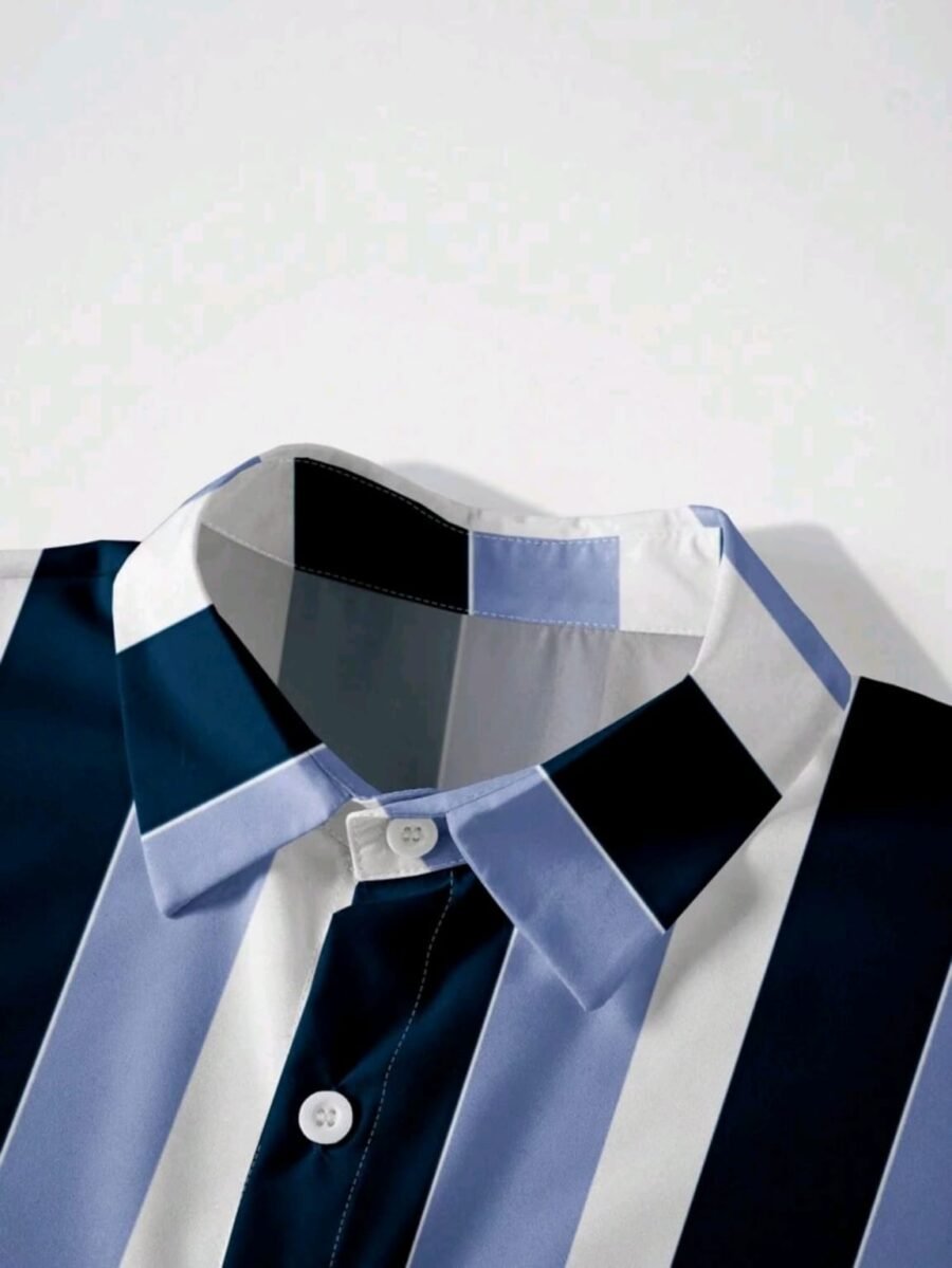 Manfinity Dauomo Hombres Camisa con estampado de rayas, camisas para caballeros, camisas de vestir mangas cortas franjas verticales