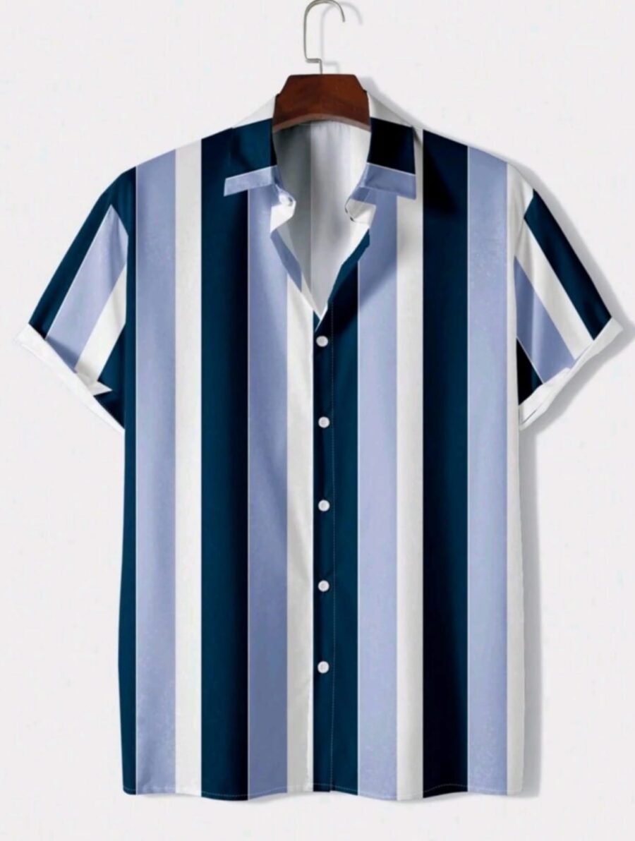 Manfinity Dauomo Hombres Camisa con estampado de rayas, camisas para caballeros, camisas de vestir mangas cortas franjas verticales