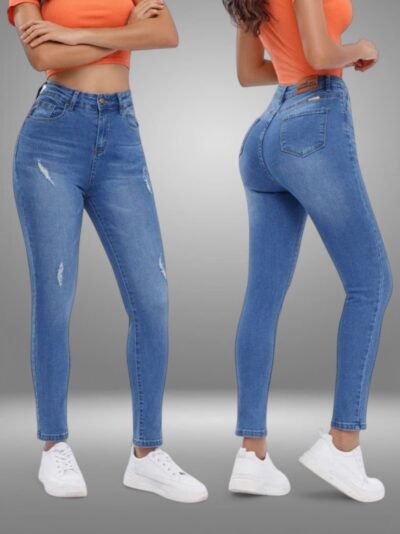 Pantalones para mujeres de mezclilla, pantalones azulones tubos