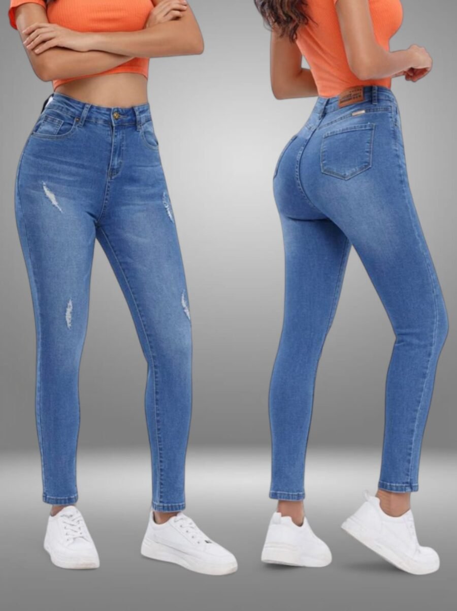 Pantalones para mujeres de mezclilla, pantalones azulones tubos