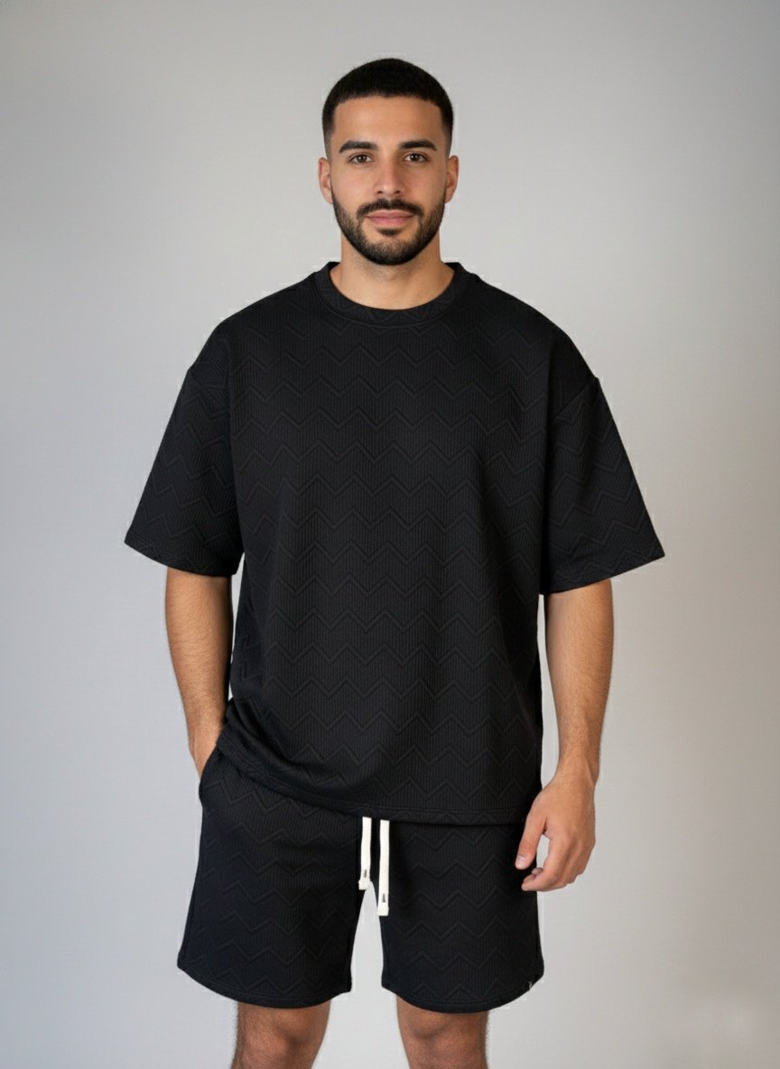 Conjunto Short Camisa Oversized para hombres, shores y camisas con tela de relieve, tejido waffle o panal, trajes de caballeros