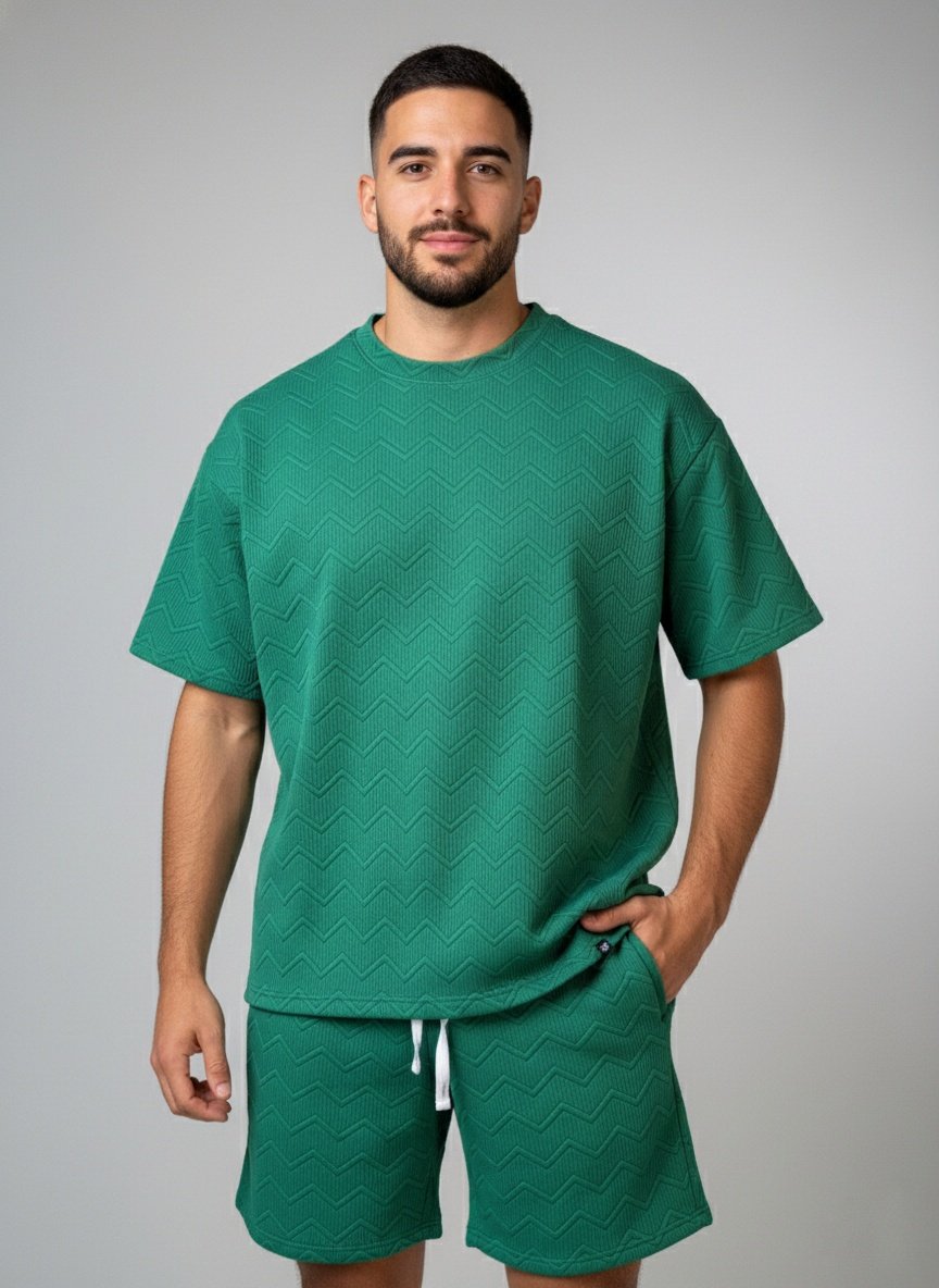 Conjunto Short Camisa Oversized para hombres, shores y camisas con tela de relieve, tejido waffle o panal, trajes de caballeros