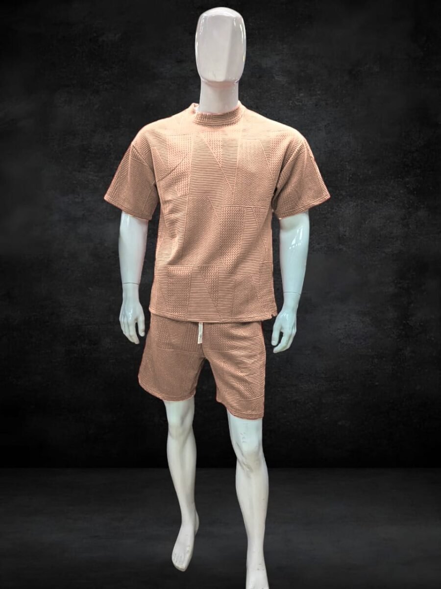 Conjunto Short Camisa Oversized para hombres, shores y camisas con tela de relieve, tejido waffle o panal, trajes de caballeros