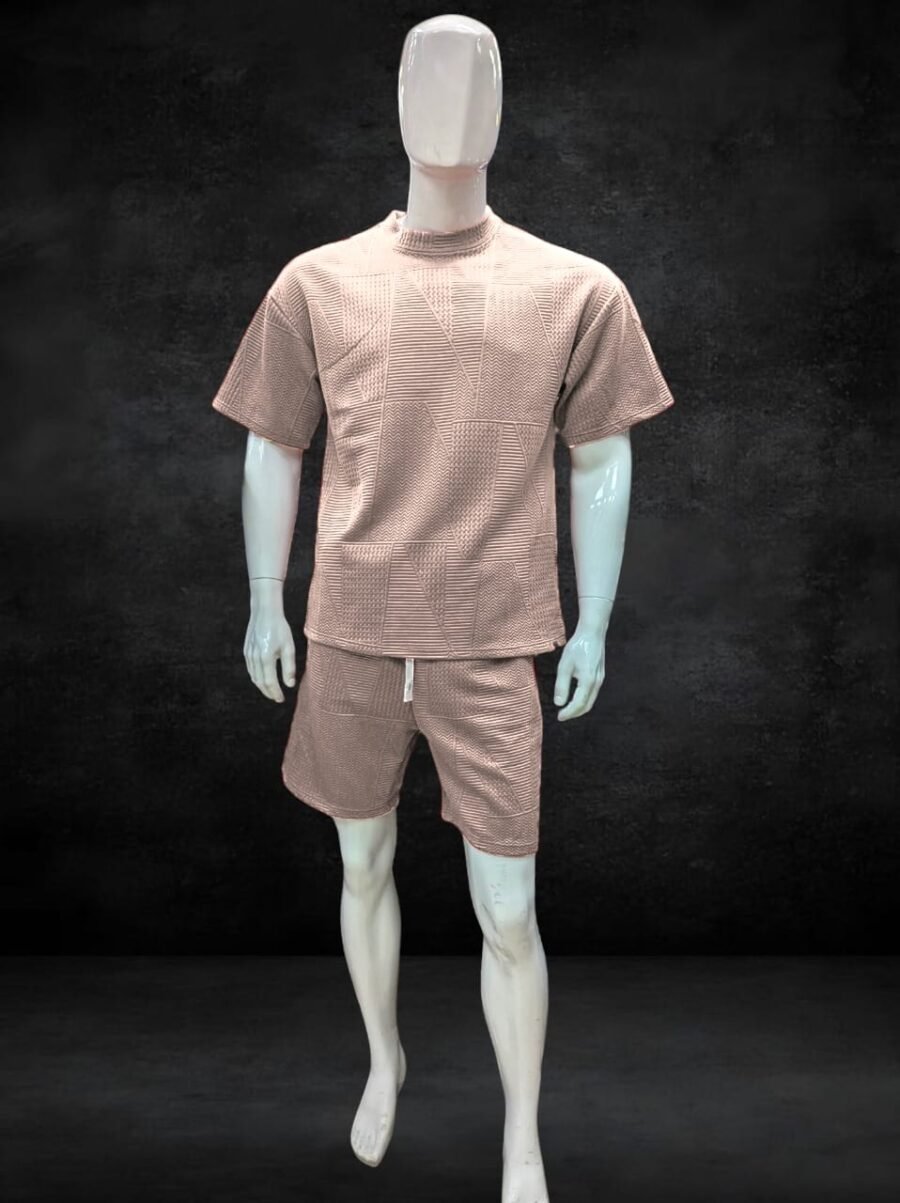 Conjunto Short Camisa Oversized para hombres, shores y camisas con tela de relieve, tejido waffle o panal, trajes de caballeros