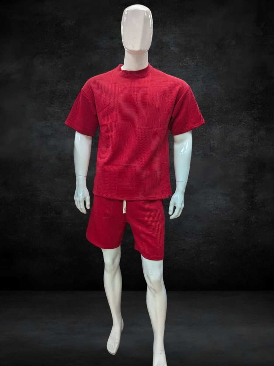 Conjunto Short Camisa Oversized para hombres, shores y camisas con tela de relieve, tejido waffle o panal, trajes de caballeros