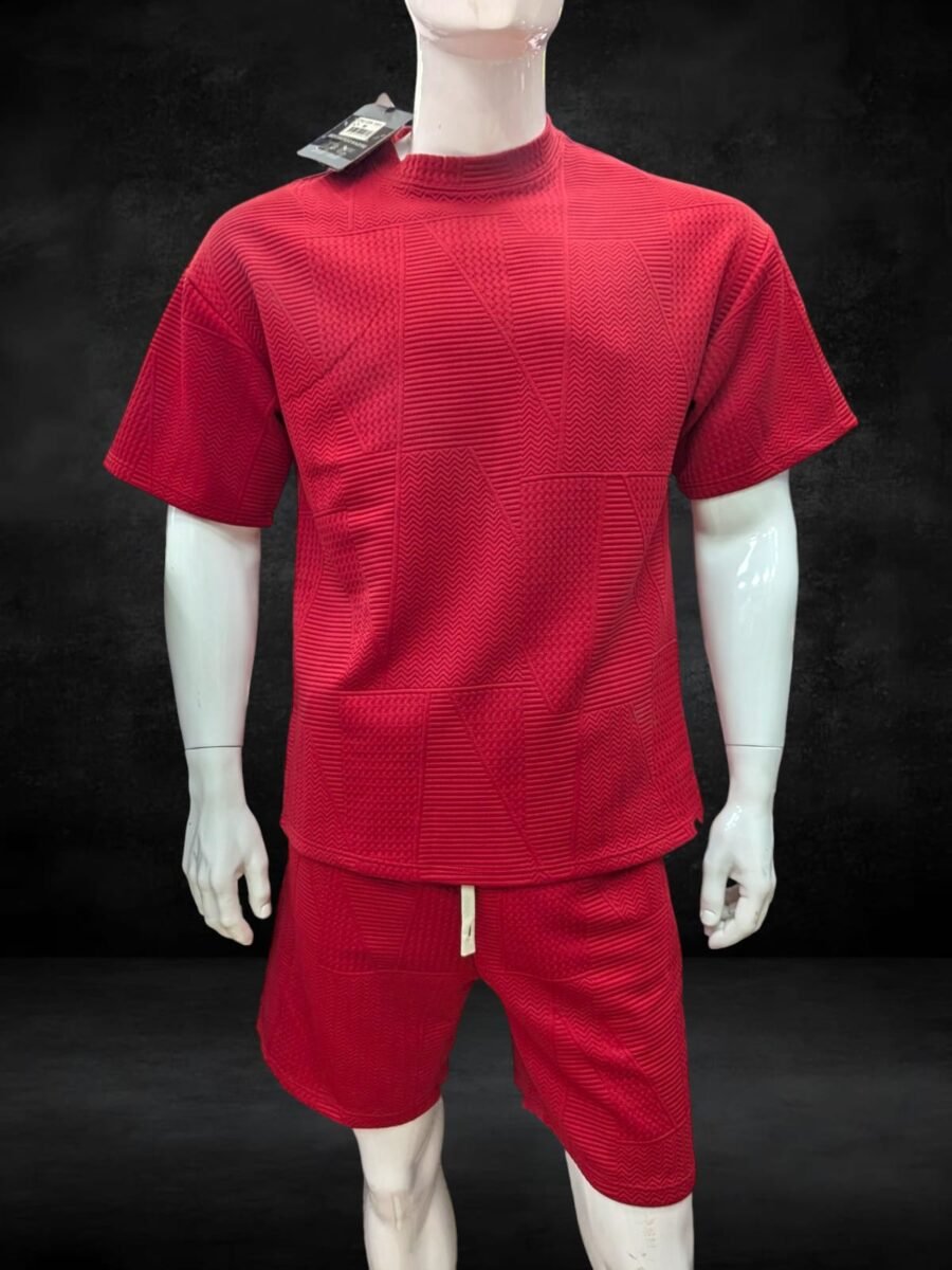 Conjunto Short Camisa Oversized para hombres, shores y camisas con tela de relieve, tejido waffle o panal, trajes de caballeros