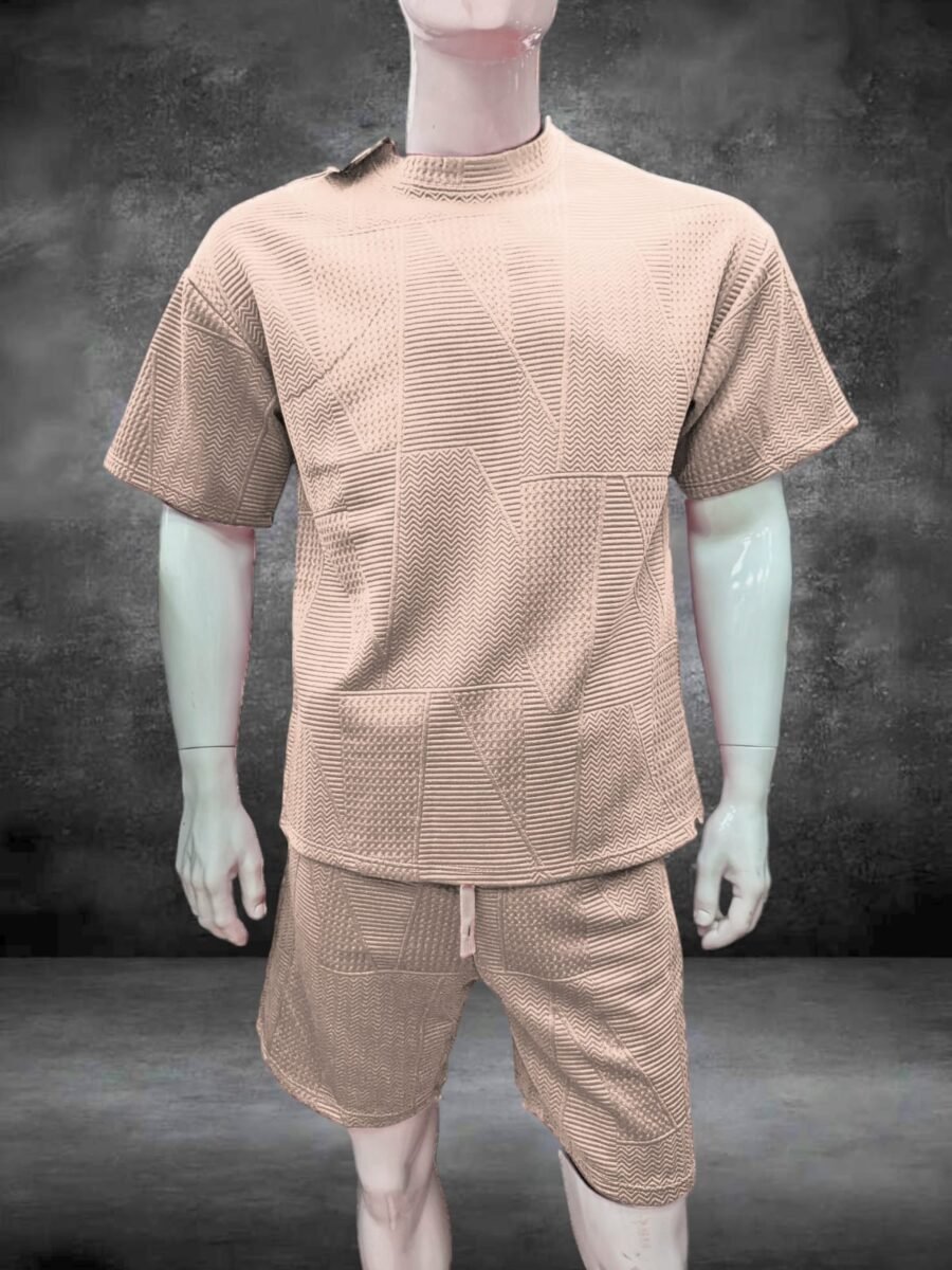 Conjunto Short Camisa Oversized para hombres, shores y camisas con tela de relieve, tejido waffle o panal, trajes de caballeros