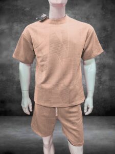 Conjunto Short Camisa Oversized para hombres, shores y camisas con tela de relieve, tejido waffle o panal, trajes de caballeros