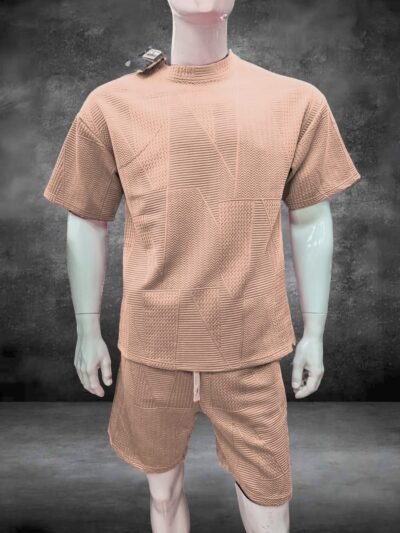 Conjunto Short Camisa Oversized para hombres, shores y camisas con tela de relieve, tejido waffle o panal, trajes de caballeros