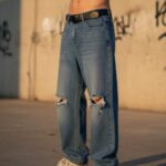 Pantalón Baggy para hombres (Pantalón+Faja) marca REDOX, flojos de mezclilla rasgados