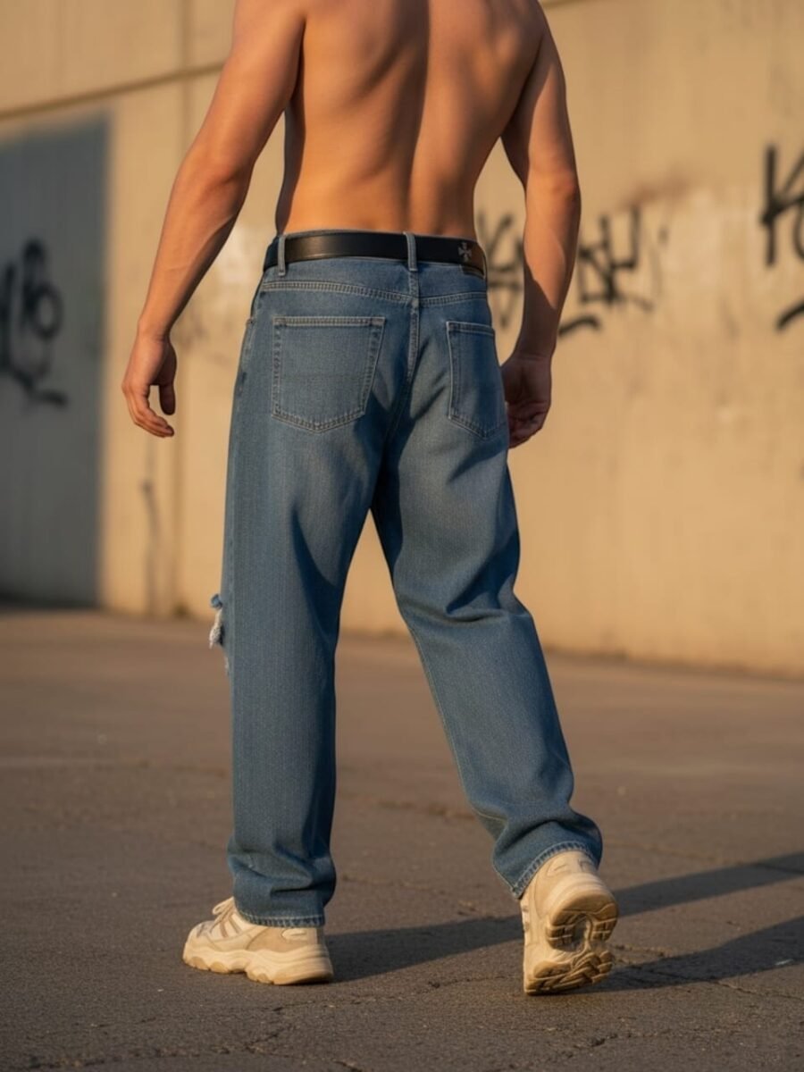 Pantalón Baggy para hombres (Pantalón+Faja) marca REDOX, flojos de mezclilla rasgados