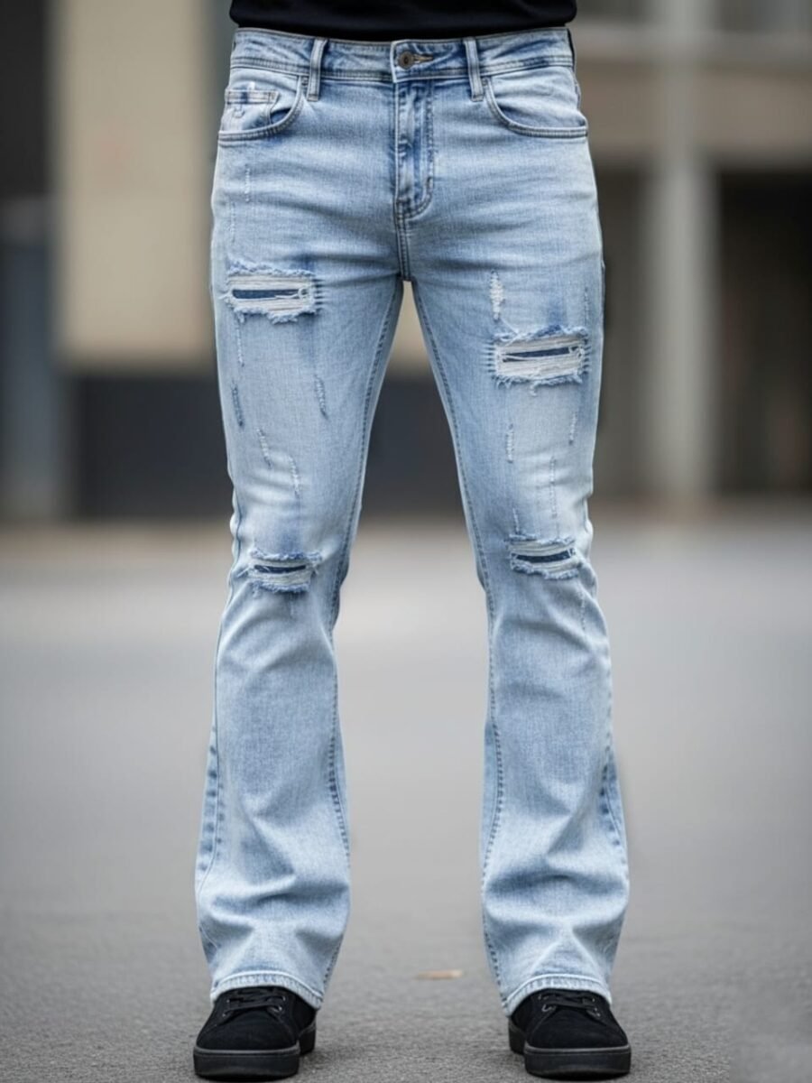 Pantalón acampanados para hombres marca FUNK, pantalones de mesclilla rasgados desteñido