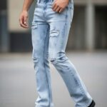 Pantalón acampanados para hombres marca FUNK, pantalones de mesclilla rasgados desteñido