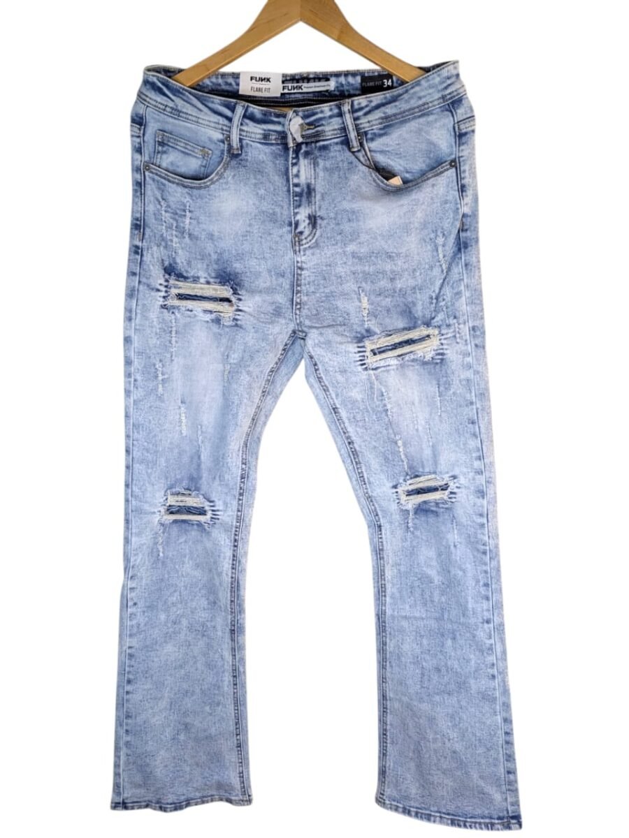 Pantalón acampanados para hombres marca FUNK, pantalones de mesclilla rasgados desteñido