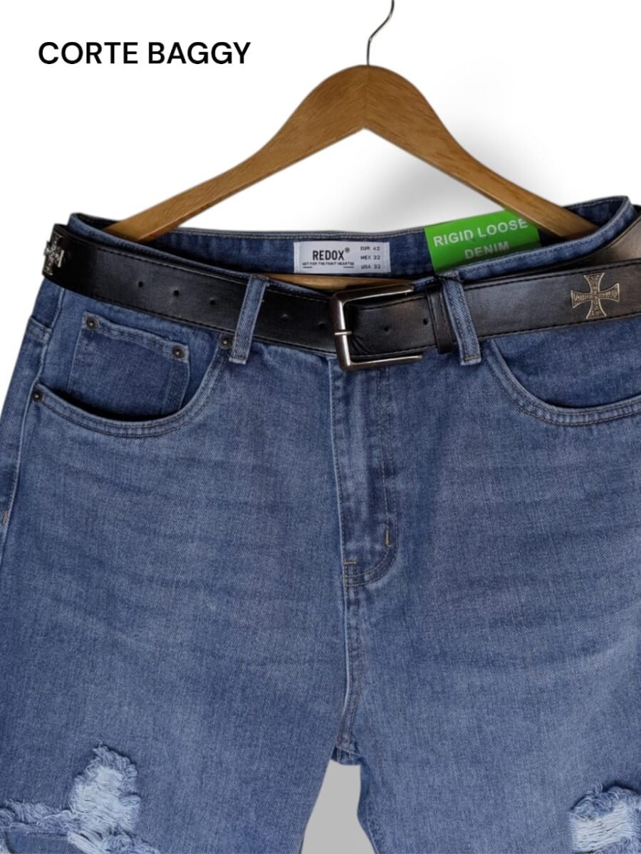 Pantalón Baggy para hombres (Pantalón+Faja) marca REDOX, flojos de mezclilla rasgados