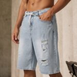 Funk short para hombres, shores de mesclilla, rasgados de caballeros