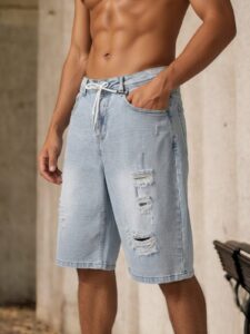 Funk short para hombres, shores de mesclilla, rasgados de caballeros