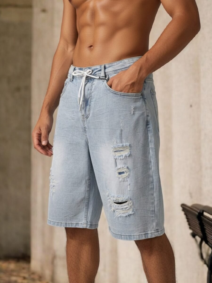 Funk short para hombres, shores de mesclilla, rasgados de caballeros