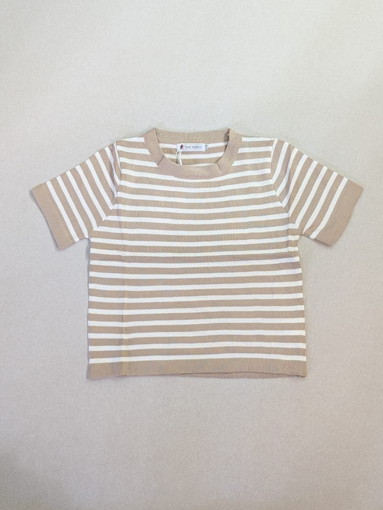 Crop top, camisas para mujeres a rayas, blusas de damas de algodón, camisas de cuello redondo