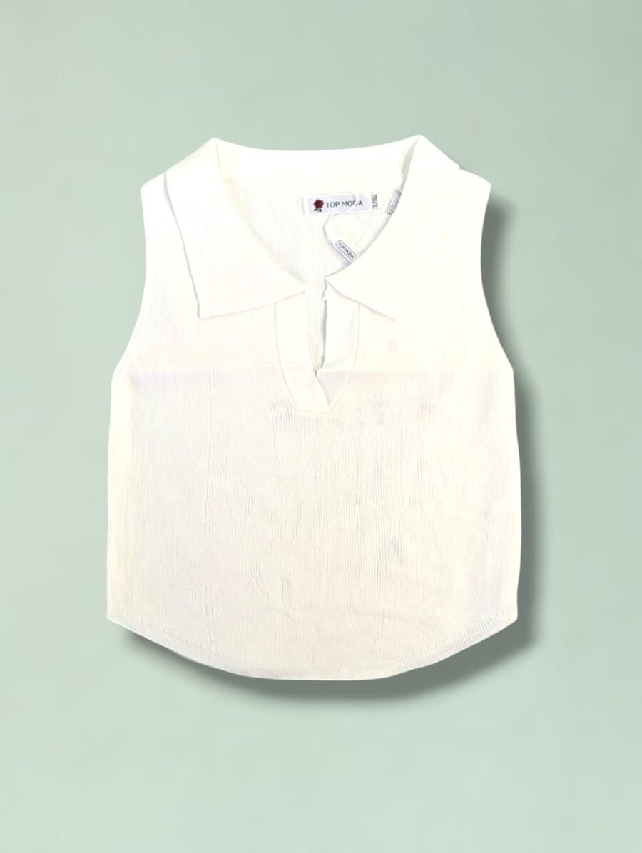 Blusas para damas de algodón, camisas estilo polo crop top, sin mangas de cuello, sport para mujeres