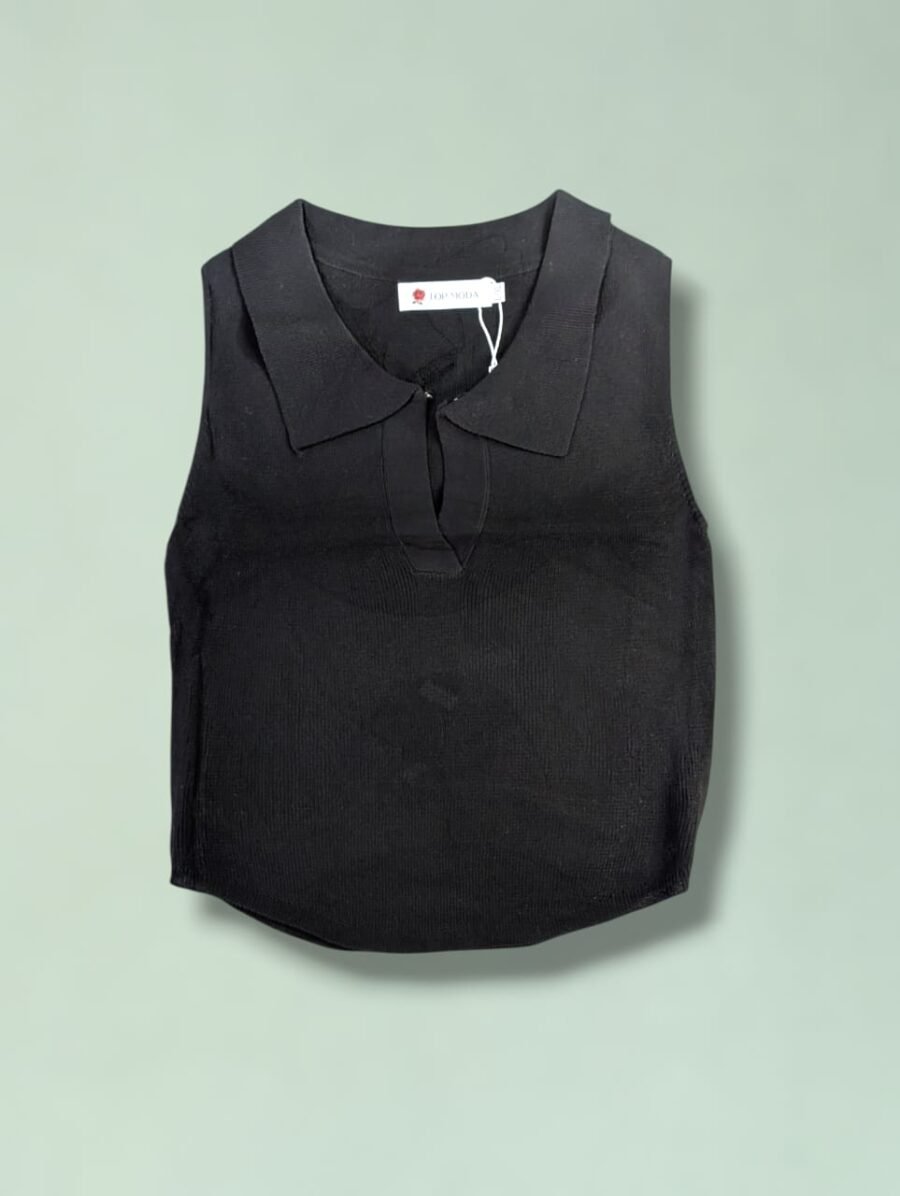 Blusas para damas de algodón, camisas estilo polo crop top, sin mangas de cuello, sport para mujeres