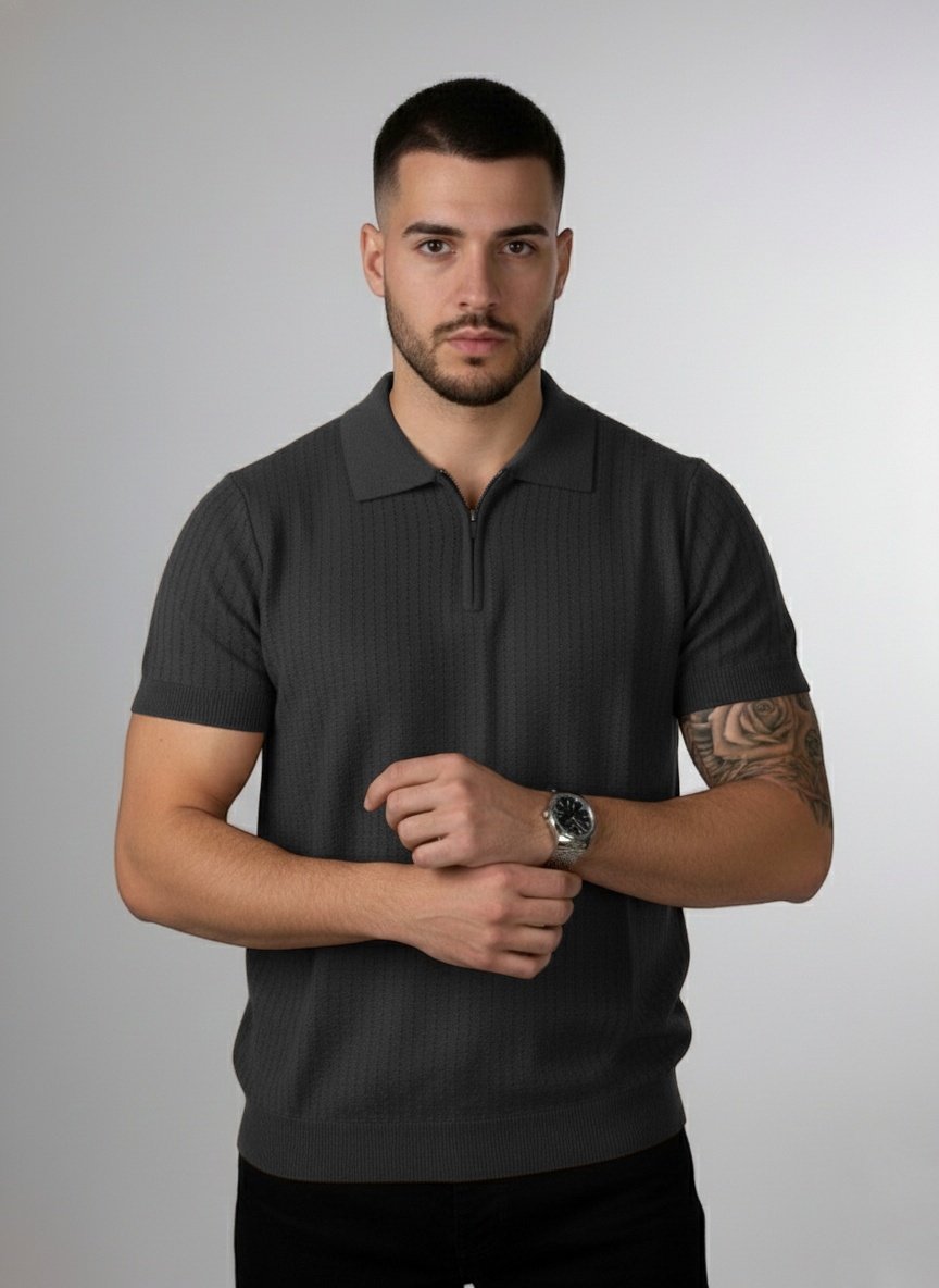 Funk Camisa estilo polo para hombres camisa de granaje, old money sport, con zipper