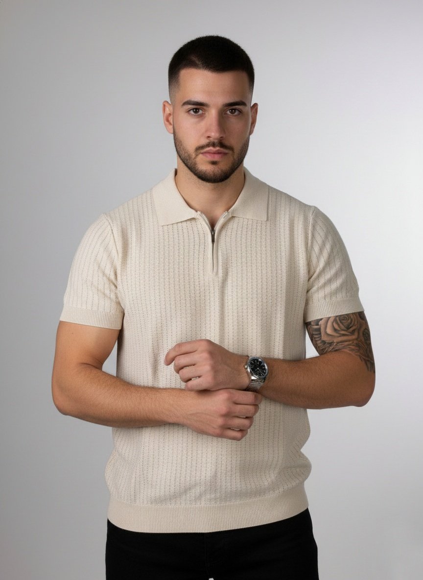 Funk Camisa estilo polo para hombres camisa de granaje, old money sport, con zipper