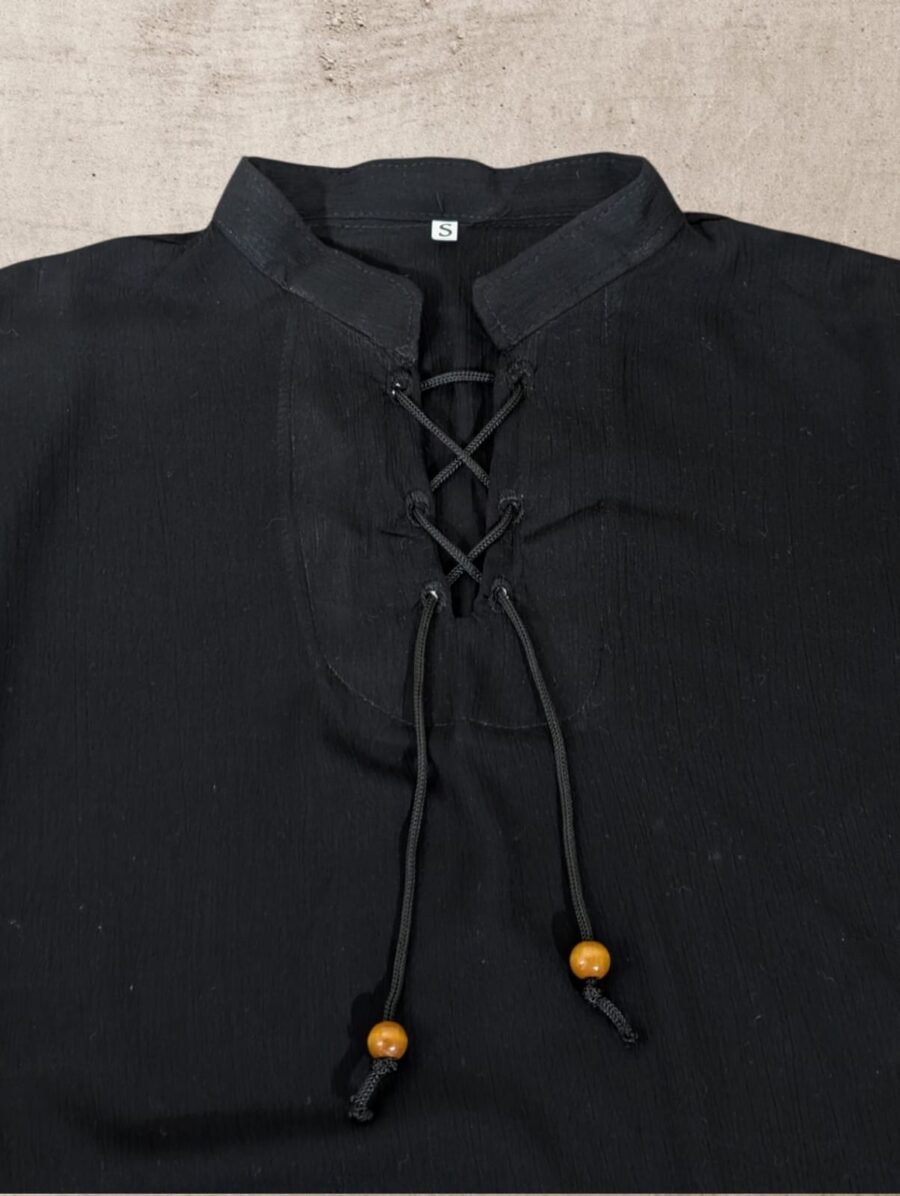 Camisa de Lino estilo Vikinga de verano con textura y cordones para hombres
