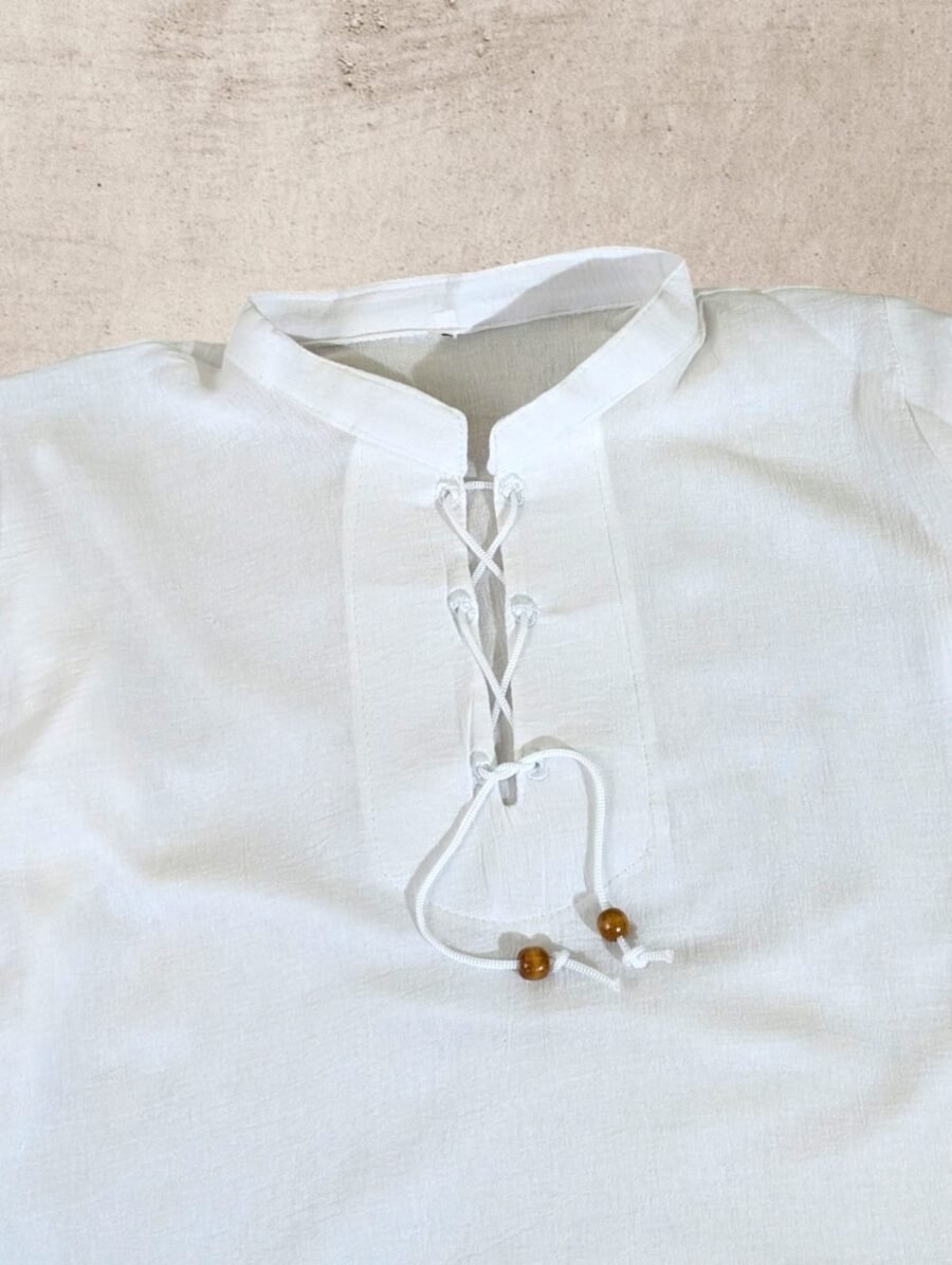 Camisa de Lino estilo Vikinga de verano con textura y cordones para hombres