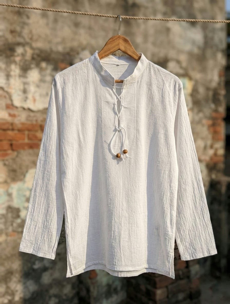 Camisa de Lino estilo Vikinga de verano con textura y cordones para hombres