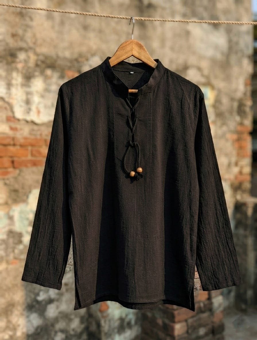 Camisa de Lino estilo Vikinga de verano con textura y cordones para hombres