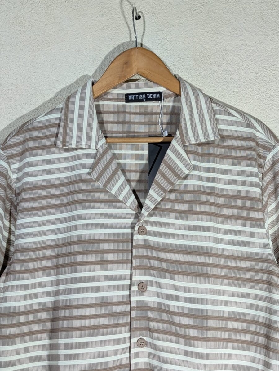 Camisa de rayas horizontales BRITISH DENIM para hombre, manga corta, cuello solapa, casual, camisa de vestir para hombres con botones manga corta