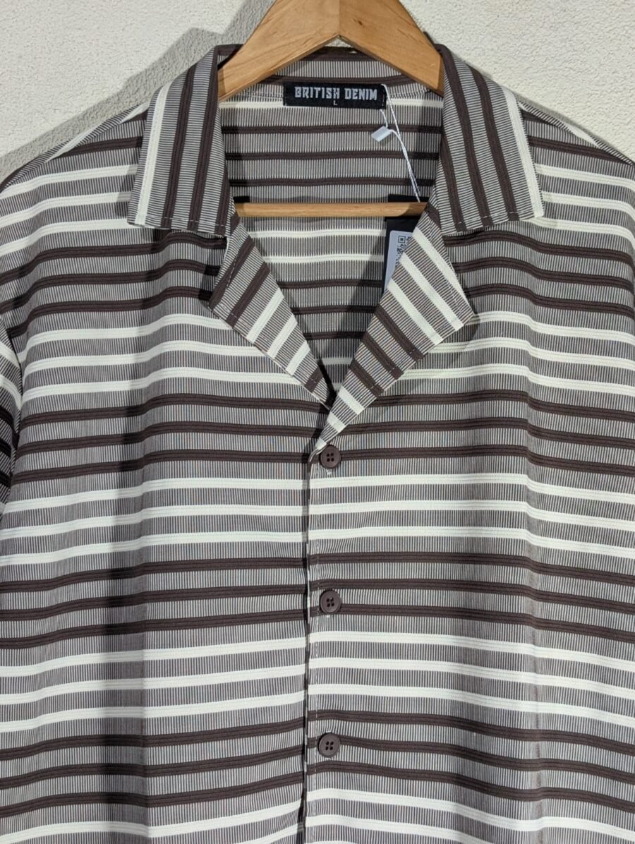Camisa de rayas horizontales BRITISH DENIM para hombre, manga corta, cuello solapa, casual, camisa de vestir para hombres con botones manga corta
