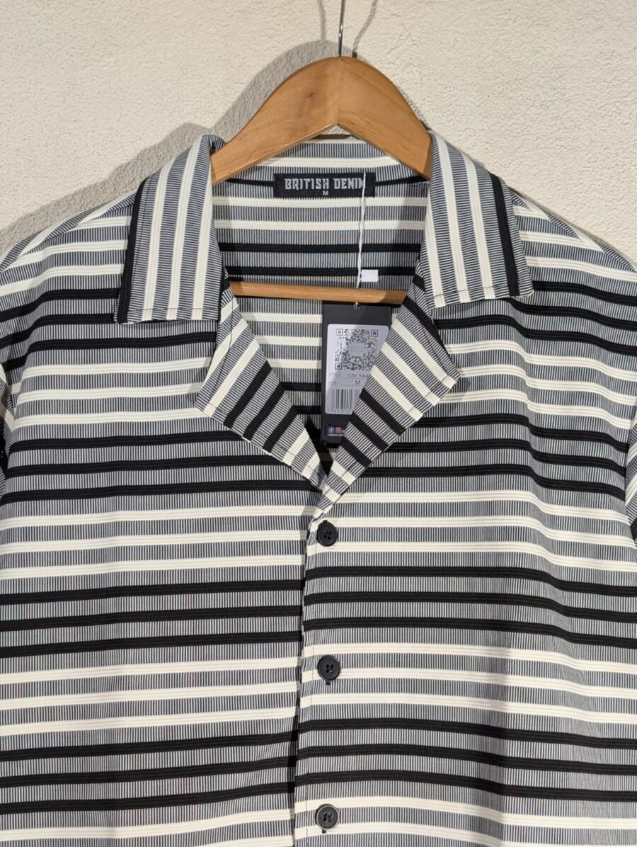 Camisa de rayas horizontales BRITISH DENIM para hombre, manga corta, cuello solapa, casual, camisa de vestir para hombres con botones manga corta