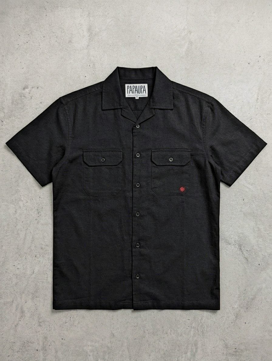 Camisa PAPAUPA para hombres de manga corta, cuello solapa, estilo casual, con bolsillos, versátil y cómoda, bolsas delanteras estilo columbia