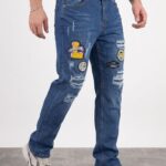 Pantalón para hombre ROYAL SPIRIT, jeans de mezclilla ajustados, estilo desgastado con parches bordados rotos urbanos, rasgado estilo urbano