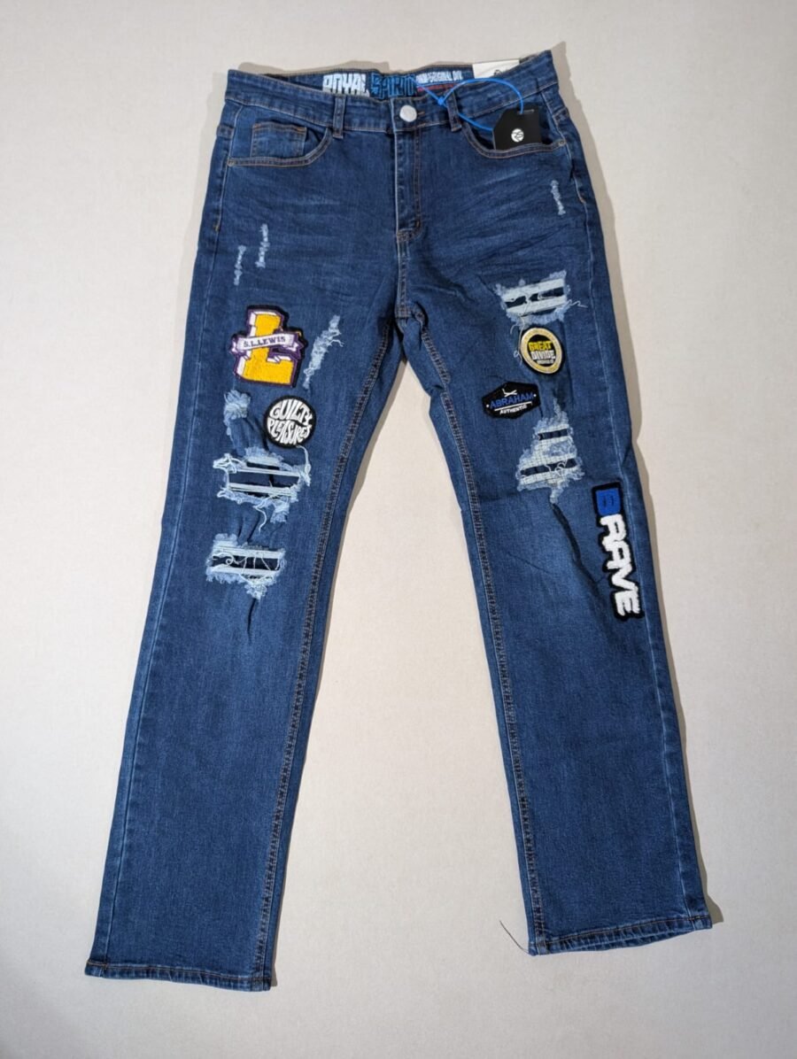 Pantalón para hombre ROYAL SPIRIT, jeans de mezclilla ajustados, estilo desgastado con parches bordados rotos urbanos, rasgado estilo urbano